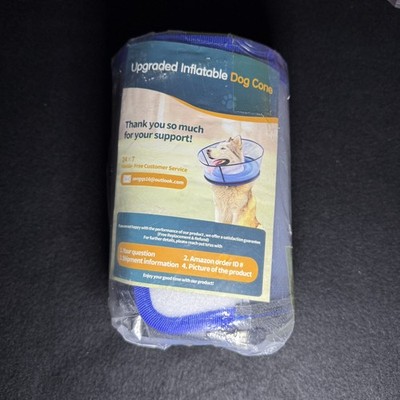 Upgraded Inflatable Protective Dog Cone Collar Blue Size Large. 