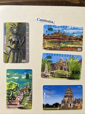 Cambodia Phone Cards, Used , Five Different. See Photos Make Offer