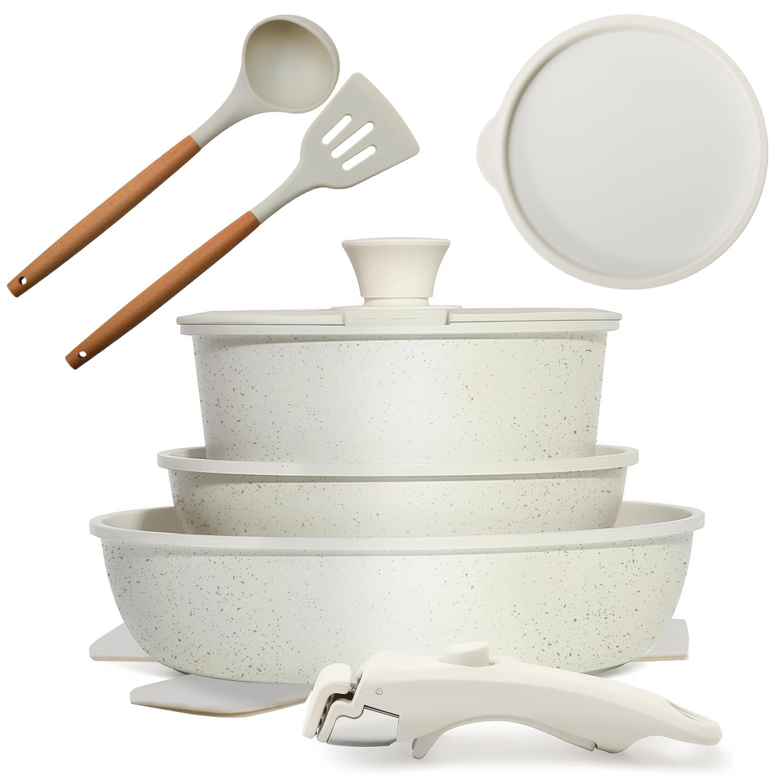 10-Piece Nonstick Ceramic Cookware Set with Detachable Handles