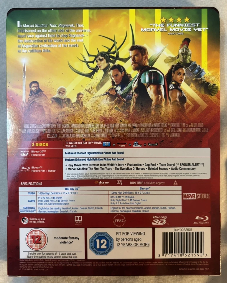 Thor Ragnarok - Blu-ray 3D & 2D Steelbook (Marvel Studios) Region Free - Image 2 of 4