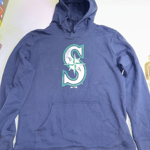 Seattle Mariners Fanatics Hoodie Pullover Baseball Logo Blue Large Small Holes - Picture 1 of 7