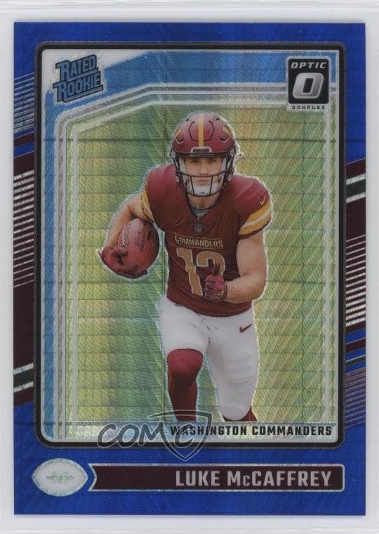 2024 Panini Donruss Optic Rated Blue Hyper Prizm Luke McCaffrey #268 Rookie RC