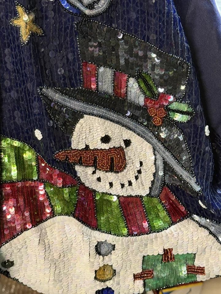 Brand New Quaker Factory Sequined Navy Blue Snowman Vest Size 1x - Image 2 of 4