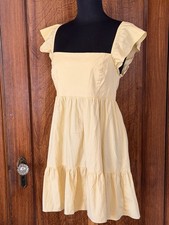 Reformation Butter Yellow Cotton Ruffle Sleeve Square Neck Dress Size 10