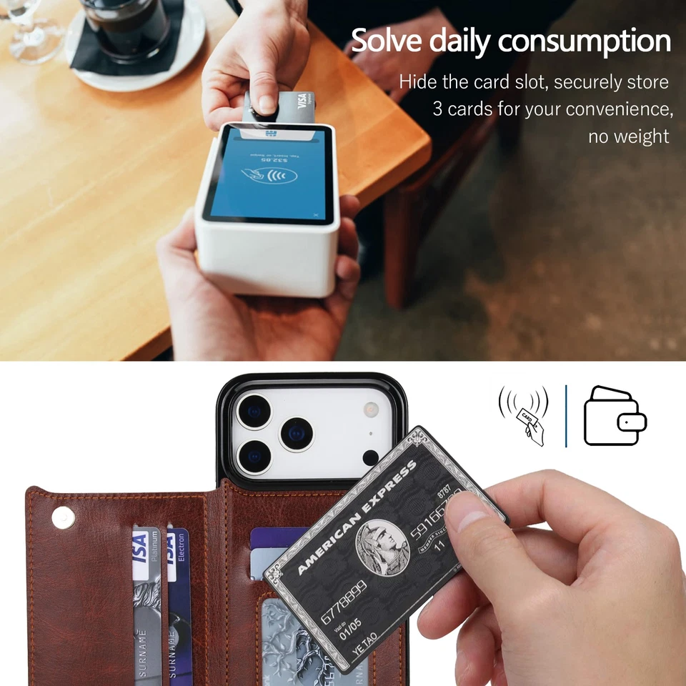 Flip PU Leather Wallet Card Holder Case For iPhone 17 16 15 14 13 Pro Max 12 11 - Image 4 of 4