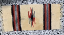 Native American Textile Runner/Rug w/ Fringe, Southwestern Stripe Diamond Cream