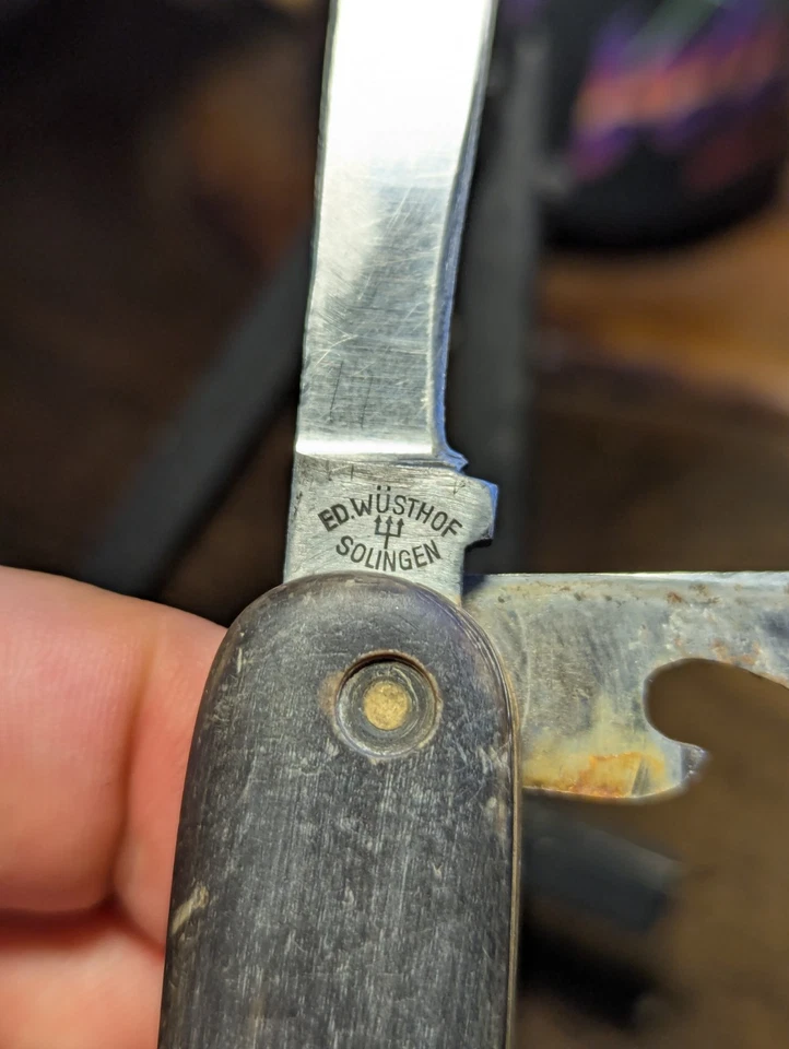 Ed Wüsthof Solingen Germany Pocket Knife Vintage 6-Tool ROSTFREI Buffalo Horn(?) - Image 3 of 4