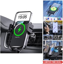 Wireless Car Charger 15W Fast Charging Auto Clamping Air Vent Mount Qi Phone