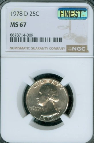 1978 D WASHINGTON QUARTER NGC MS67 MAC FINEST GRADE & SPOTLESS .