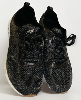 Skechers Bobs Women s Size 8.5 Black  Metallic Memory Foam Lace Up Sneakers