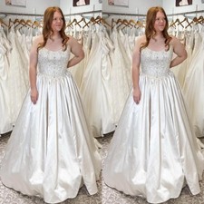 Vintage Satin Wedding Dresses A Line Sleeveless Elegant Ivory Bridal Gowns