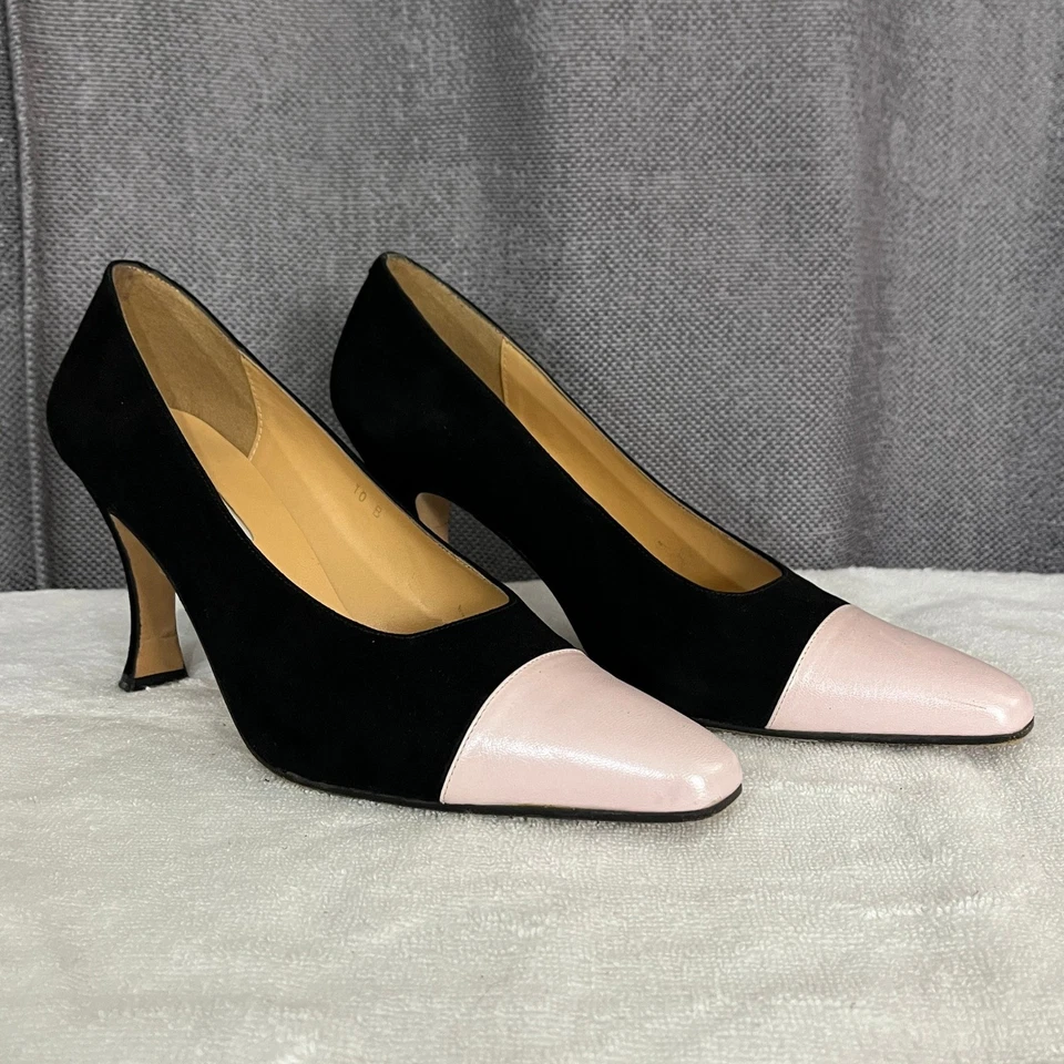 Coup d'état Women's 10B Black Suede Pink Cap Toe Pumps Spain 3" Heel Barbie Glam - Image 3 of 4