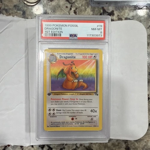 1999 Pokemon Fossil 1st Edition #19 Dragonite PSA 8 NM-Mint
