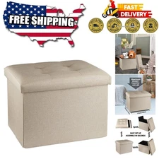 Elegant Foldable Storage Ottoman - Cozy Footrest Bench for Living Room 17x13x13