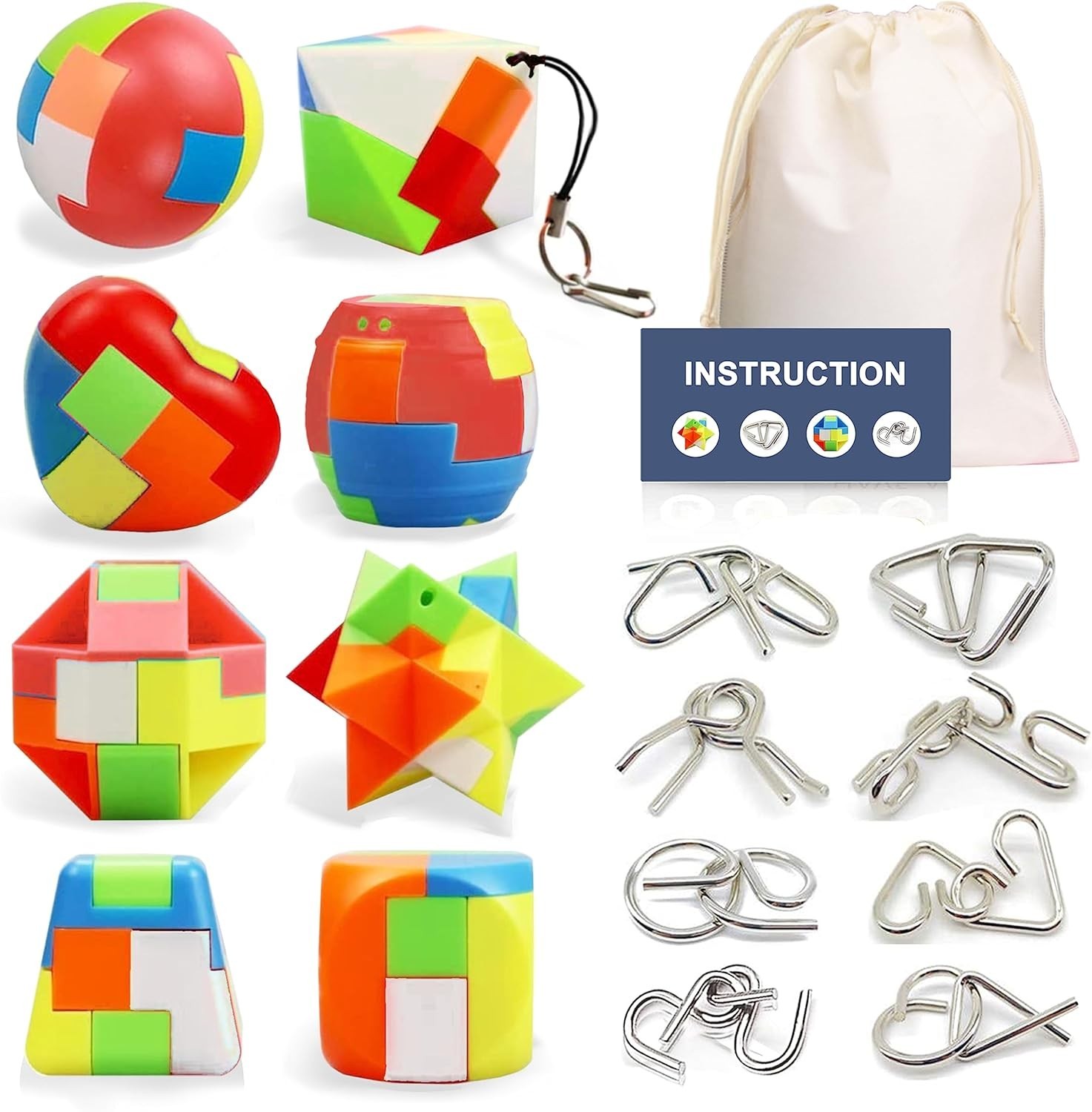 16 Pack Brain Teaser Puzzles for Kids and Adults, 3D Metal IQ Toys, Mind Games