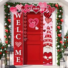 17 Pcs Valentine's Day Door Banner Decorations Set with Hearts Garland Love