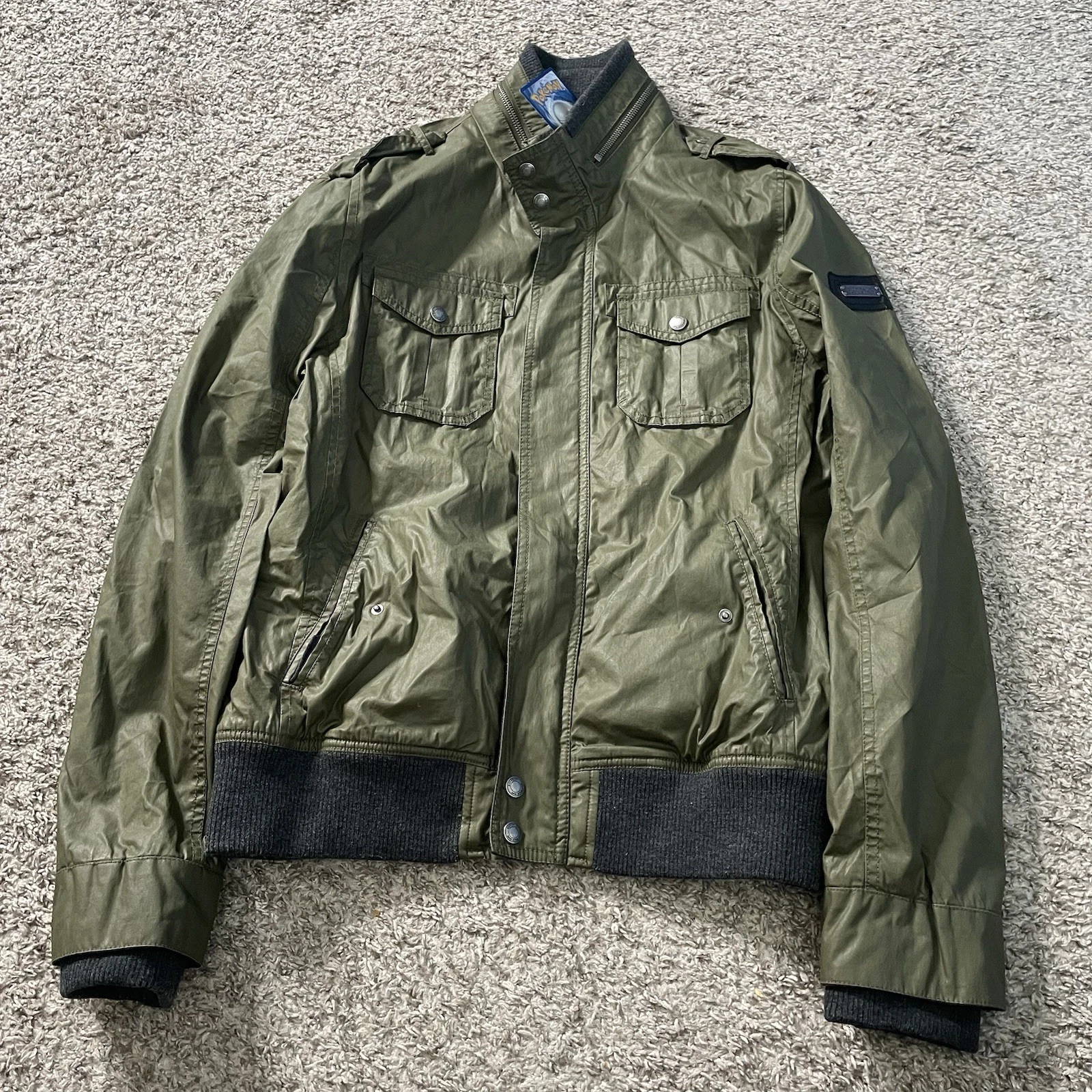 Buffalo David Bitton Field Coat Mens Medium Green Bomber Zip 109% Cotton EUC