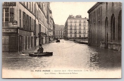 Vintage 1910 Paris Flood Postcard - Quai d'Orsay, Tabac Factory Scene B266