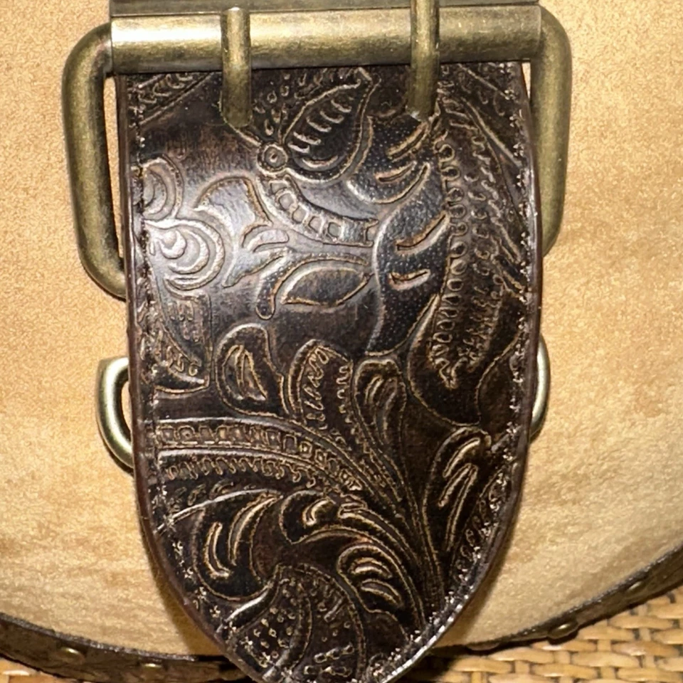 Vintage Lulu Saddle Bag U Shaped Suede Purse Floral Print Boho Hippie Western - Photo 4/4
