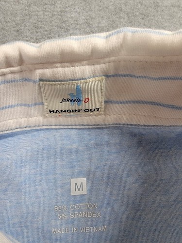 Johnnie O Poloshirt Herren M weiß blau gestreift Golf Stretch Logo Performance Dad - Bild 2 von 8
