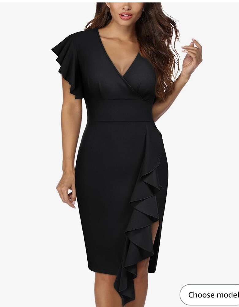 Women's Deep-V Neck Ruffle Sleeves Cocktail Party Pencil Slit Formal Dress~~  | eBay