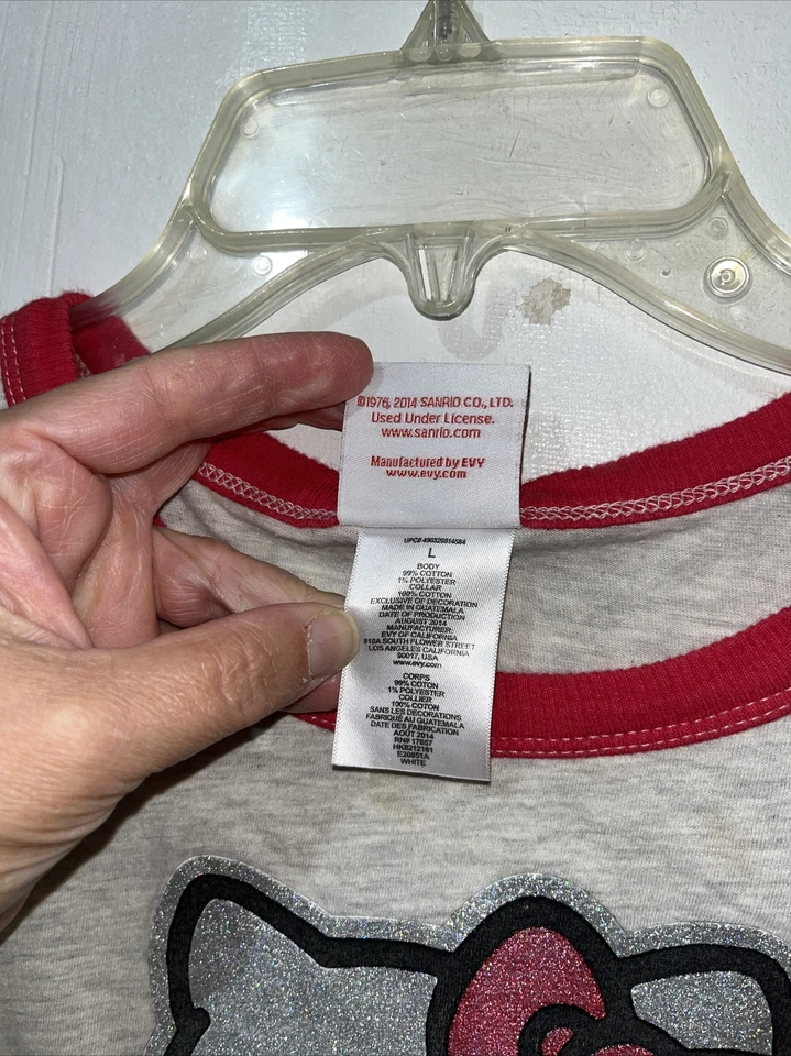 Hello Kitty T-Shirt Girls Large Gray Red Ringer 40th Anniversary Short Sleeve - Image 3 of 4