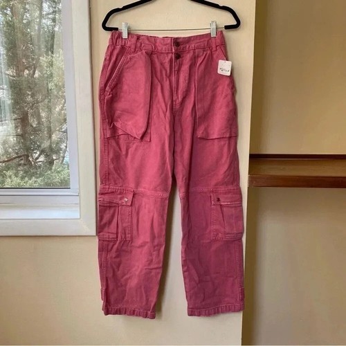 New Free People Marx Slouchy Cargo Jeans Pants Wide Leg Slouchy Raspberry 24 - Picture 6 of 12