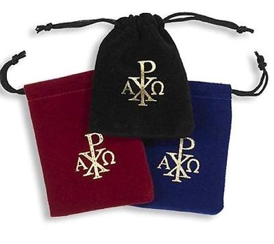 Velvet Drawstring Rosary Bag with Chi Rho Cross Design Assorted, Set 3 ...