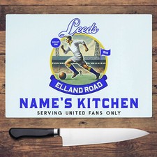 Personalised Leeds Chopping Board Retro Football Glass Worktop Saver NFCH45
