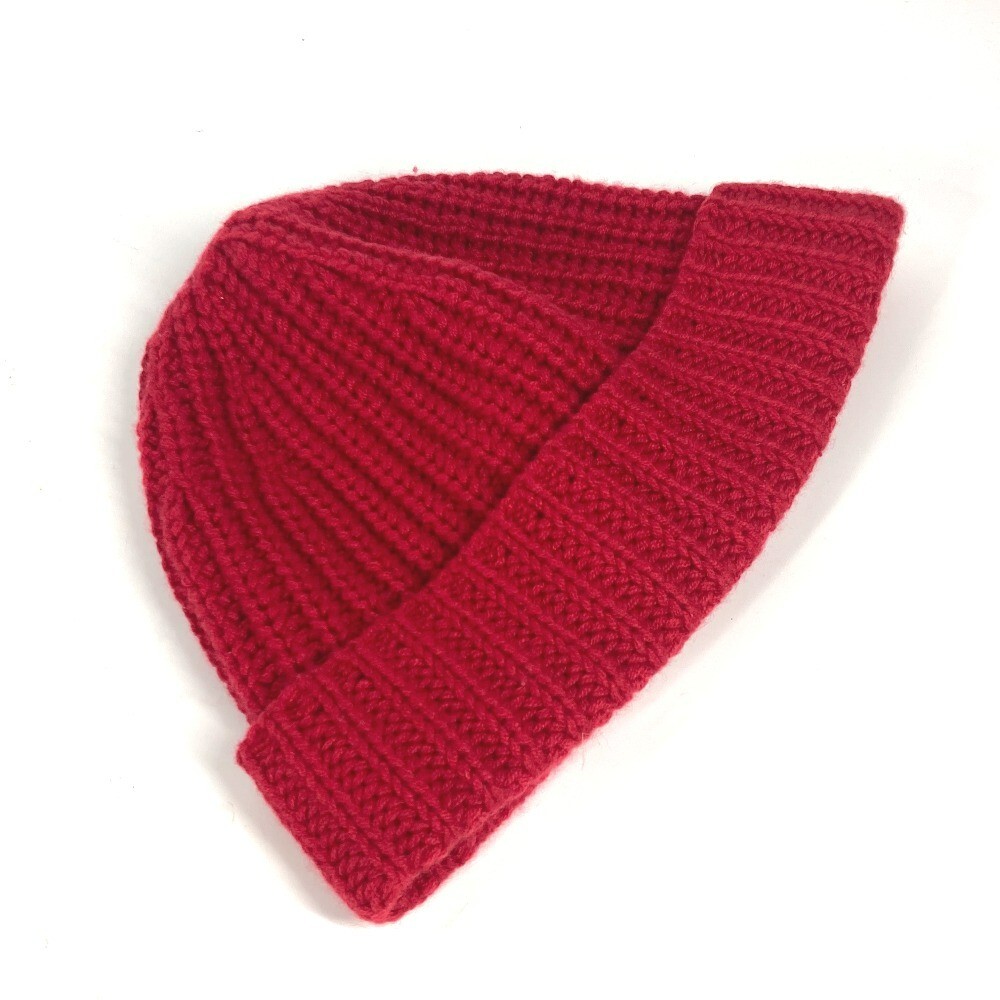 Louis Vuitton M76048 Beanie Cap Red Leather Tag Cashmere