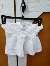 Vintage made in Portugal Baby Girl 12M White Embroidered Dress Acrylicfiber