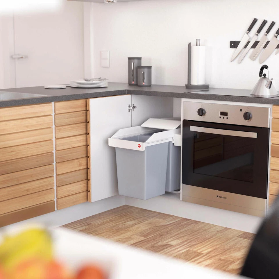 Hailo Einbaumülleimer Multi-Box duo L, Abfalleimer, Stahlblech, Weiß, 2 x 14 L - Bild 2 von 4