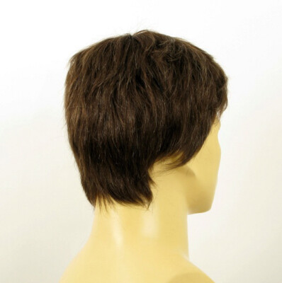 Perruque Courte Pour Hommes Cheveux Humains Marron Clair Avec Mèches Blanches - Neuf