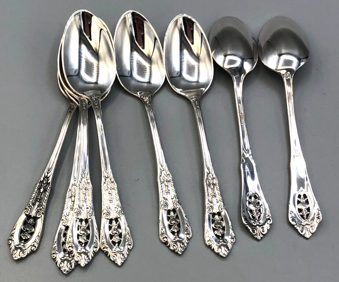 Rose Point by Wallace Sterling Silver set of 8 Oval Soup Spoons 7