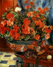 Geraniums in a Vase and Cats Flowers Kittens by Pierre Renoir Art Repro FREE S/H