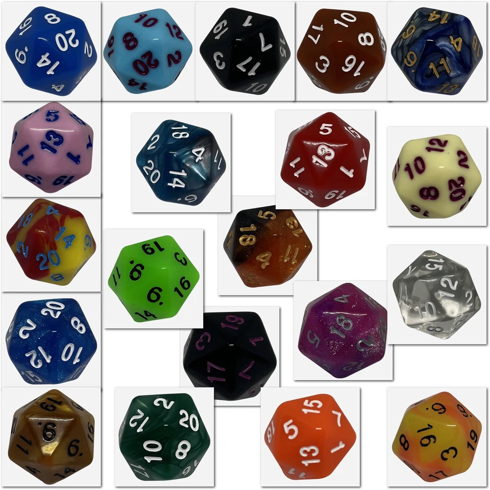 Würfel / Dice Cube 20 Seiten Acryl D20 W20 Spiel Spaß weiß schwarz grün glau rot
