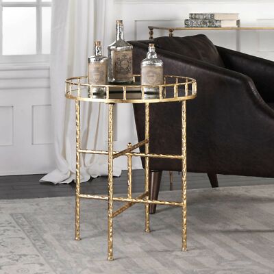 UTTERMOST 24711 TILLY TOUCH OF GLAM BRIGHT GOLD LEAF ACCENT TABLE MIRRORED TRAY