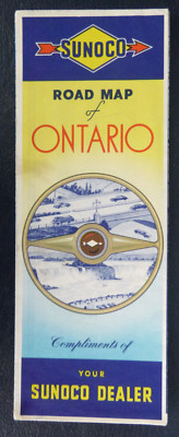 1950 Ontario  road map Sunoco oil gas Canada