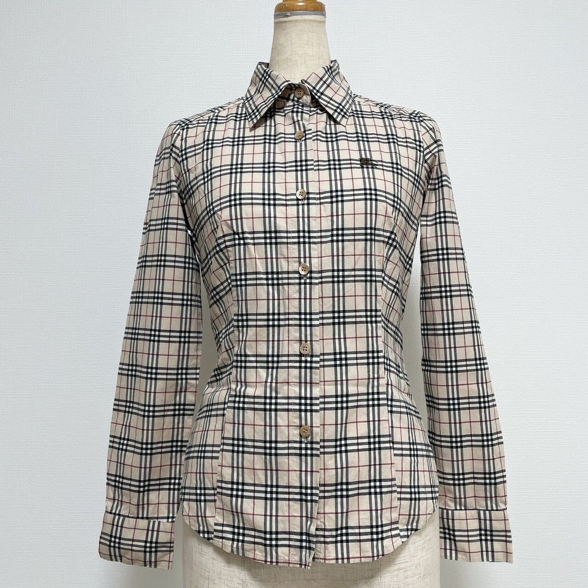 Burberry Blue Label Logo Embroidered Shirt Nova Check Beige Burberry Blue Label Logo Embroidered Shirt Nova Check Beige