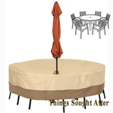 COVER w UMBRELLA HOLE for LARGE ROUND PATIO TABLE CHAIR SET Outdoor 94 VERANDA