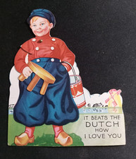 Die Cut CARRINGTON CO. MECHANICAL Valentine's Day Card Dutch Boy Moveable Arm