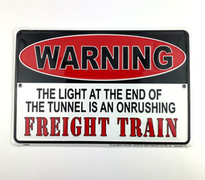 Vintage Replica Tin Metal Sign warning light is oncoming Freight Train UP 12x8