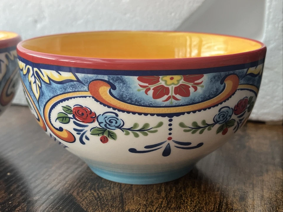 Juego de 3 Ensaladera Cereal Euro Cerámica ZANZÍBAR 5.5" Rojo Azul Amarillo Floral Foto 4 de 4