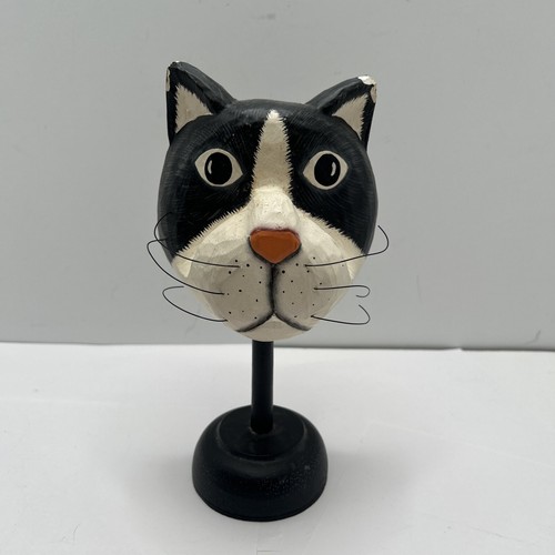 CARVED WOOD CAT Hand Painted made in Indonesia