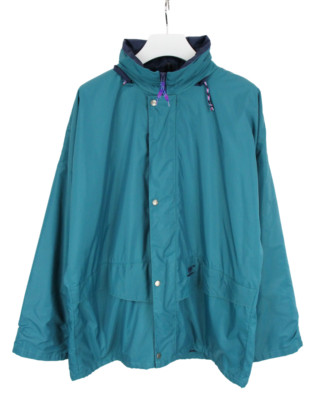 HELLY HANSEN Jacket Men's LARGE Green Raincoat Hidden Hood Classic Vintage