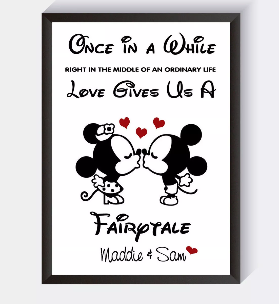 Personalised Valentines Gifts Mickey & Minnie Couple Disney Print For Him  Her