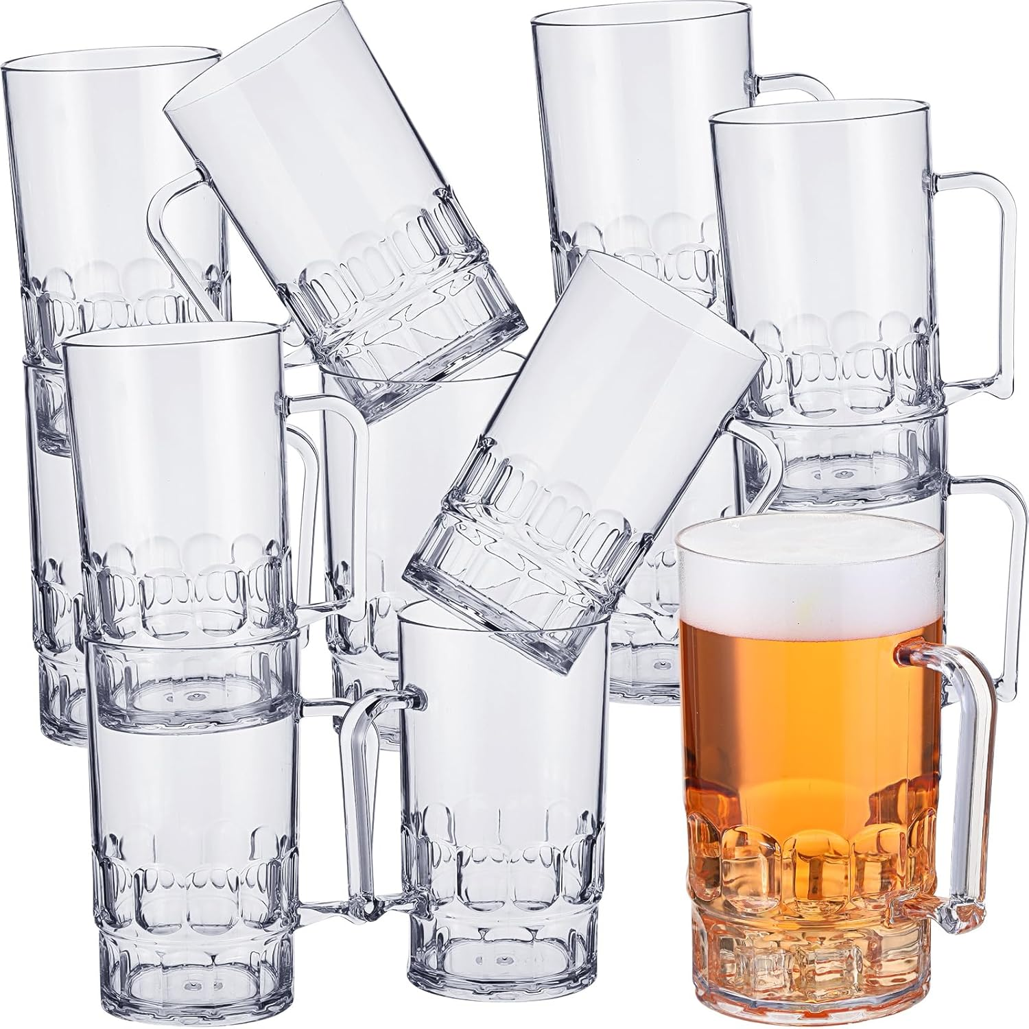 12 Pcs 12 Pcs 26 Oz Plastic Beer Mugs with Handles Plastic Clear Cup Drinkware S