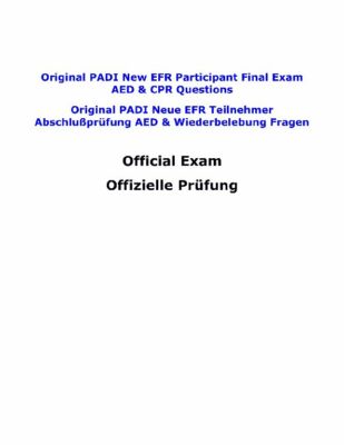 Original PADI New Neue EFR Participant Teilnehmer Final Exam AED and CPR