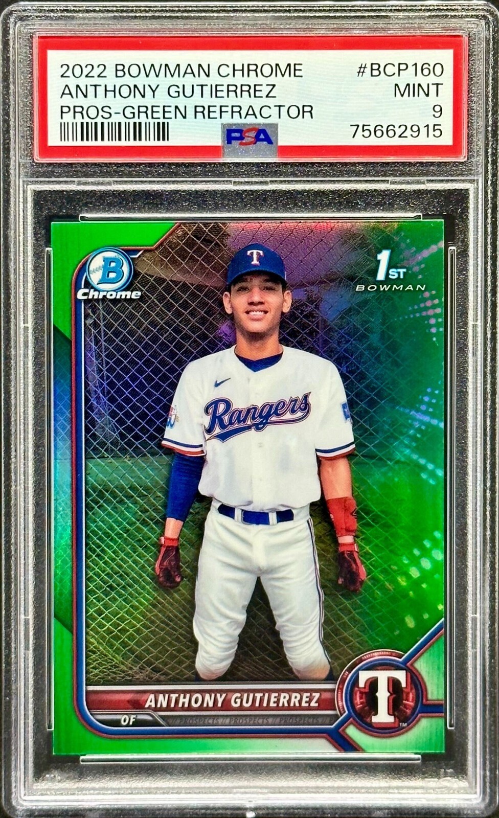 2022 Bowman Chrome Anthony Gutierrez Green Refractor 67/99 #BCP160 PSA 9