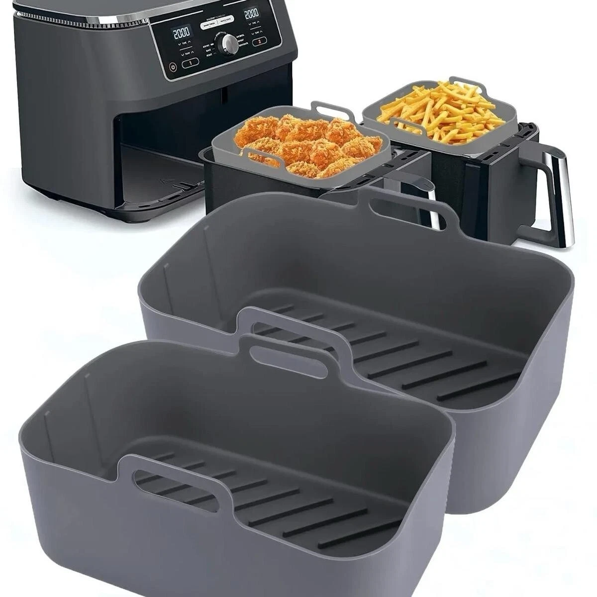 X2 Silikon Luft Friteuse Einlagen Ninja Premium Dual Wiederverwendbar Antihaft Korb Einsatz